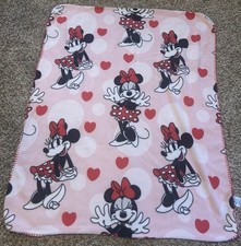 Minnie Mouse Fleece Blanket Hearts Pink Red Bow Classic Minnie