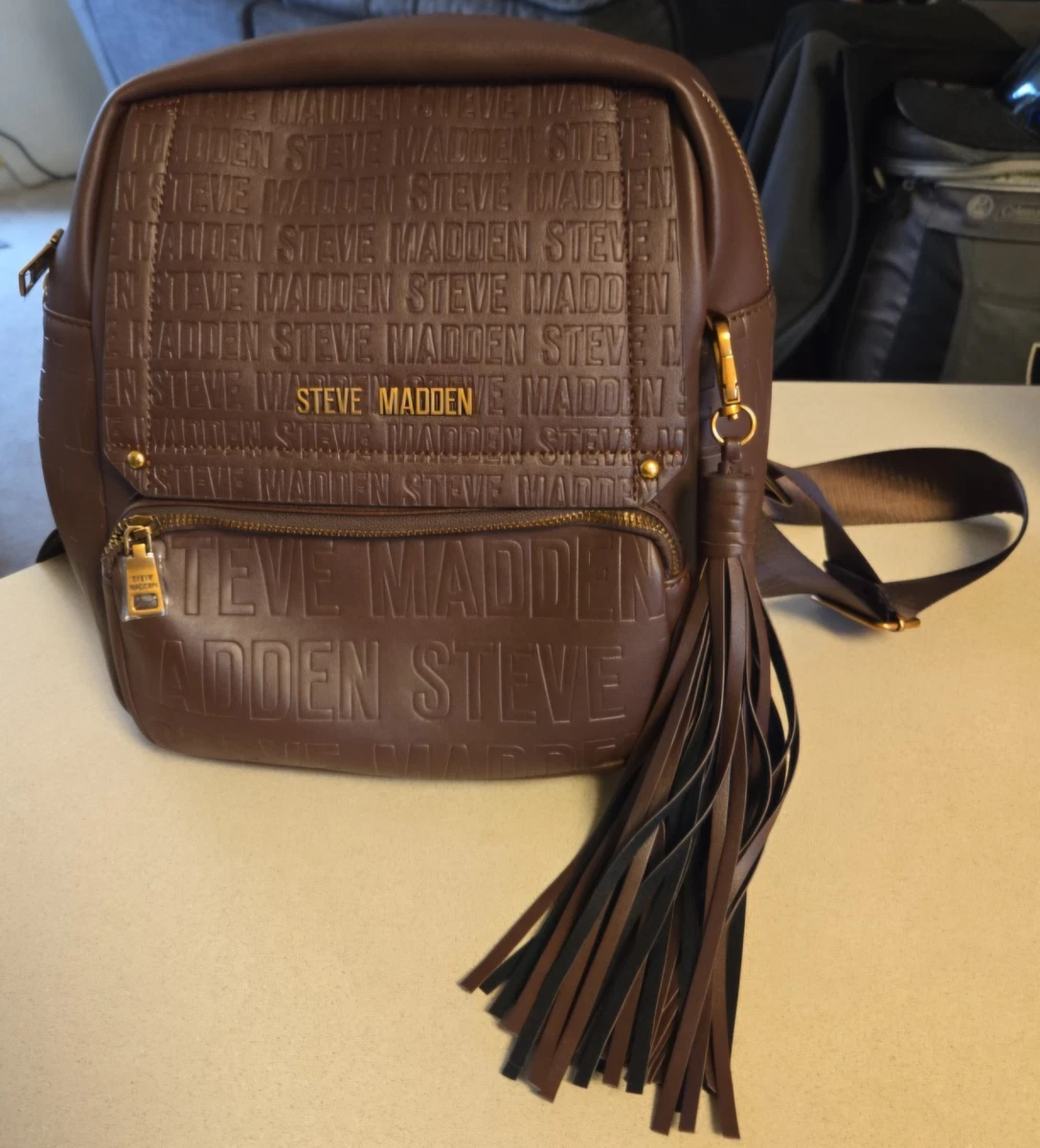 Steve Madden Backpack Faux Leather Nutshell BTAMPA LOGO Web Brown NWT Steve Madden Backpack Brown Bags & Handbags for Women for  main image 2