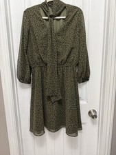 Ann Taylor Womens Green Leopard Animal Print Coquette Dress Size L (34-10)