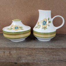 Vtg Noritake Expression Cream & Sugar Bowl Set Chestnuthill 7045 Stripes Flower