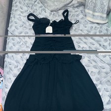 Lunate One Black Ruffle Chiffon Midi Slip Dre...