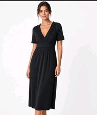 Max & Cleo Black Ruffle V-Neck Boho  Midi Dress with Waistband (Sz:10)