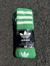 Vintage 80s Adidas Soccer Tube Socks Trefoil Logo Made In USA Green Men  s 10-13