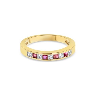 Diamant & Rubin Ehering 14 Karat Gelbgold