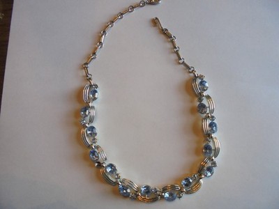 Vintage silver-tone Lisner light blue marquise glass stone choker style necklace