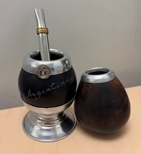 LOT of 2 MATEs HANDMADE -Gourd CALABAZA + steel STRAW  -CURED- NEW-ARGENTINA