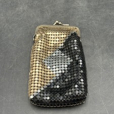 Vintage Metal Mesh Coin Purse Kiss Lock Gold Silver Black Geometric Mesh Bag