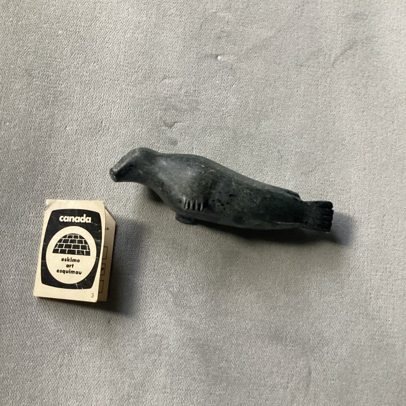 Inuit hand made Carving of a Seal with tag 1978