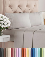 Queen 4 Piece Sheet Set Cooling Hotel Luxury Deep Pocket Light Grey