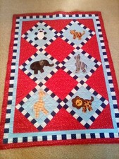 Handmade New Crib Quilt 40x55 Hand Appliqued Animals  Hand Quilted