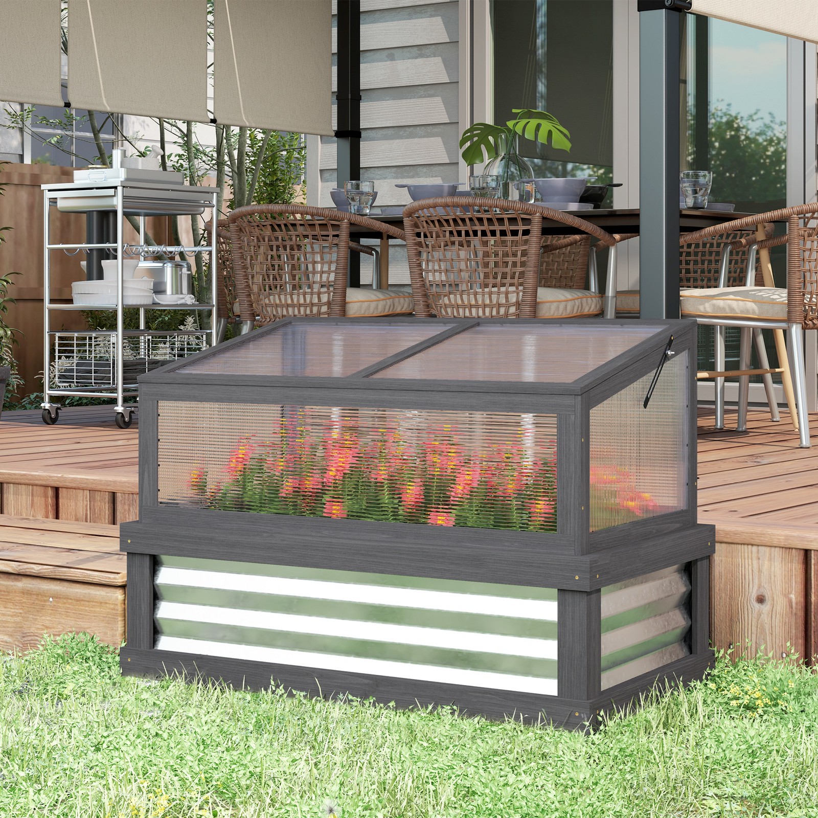 Raised Garden Bed with Wooden Cold Frame, 41" x 22.5" x 28.25", Gray