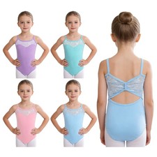 Kids Girls Leotard Costume Dancewear Patchwork Bodysuit Button Crotch Ballet