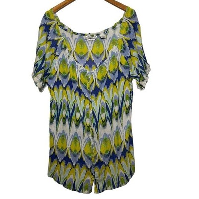 Vintage New Direction Women s Colorful Abstract Gauze Button Up Blouse 2X