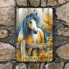 Horse Metal Sign – Rustic Farmhouse Wall Art Decor, 8x12 Aluminum