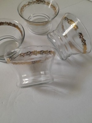 4 Libbey 3 fl oz Snack Bowls~Gold Rim and Laurel Band Flared Out vtg