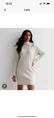 OFF WHITE Abito Mini Maglione Manica Lunga Maglia Cavo Bianco New Look Off Taglia S Nuovo con etichette