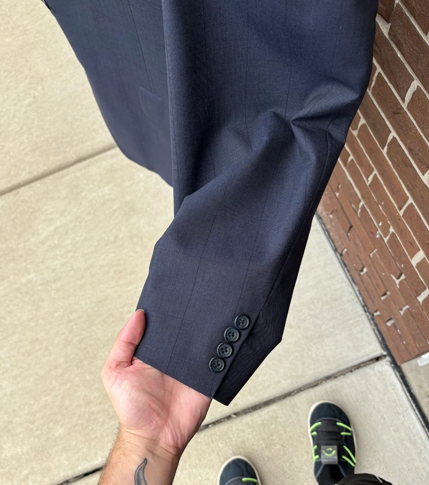 Marc Jeffries 48L 海军蓝羊毛套装 2 件 42x32 美国制造经典男式 — 第 3/4 张图片