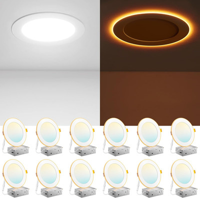 Amico 12 Pack 6 Inch LED Recessed Light with Night Light, 5CCT, 1100LM
