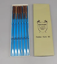 6 Oneida Northland Fondue Fork Set Dice Face End Caps In Box Stainless Unused