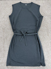 Uniqlo Cotton Sleeveless Midi Dress w/Belt Option Womens L Monochrome Minimalist