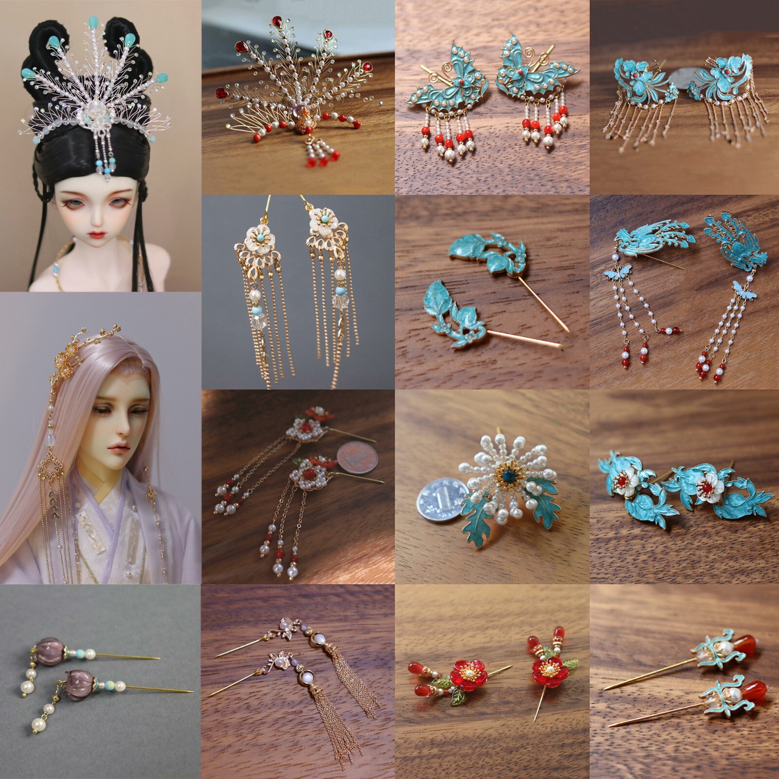 For 1/3 Uncle BJD Doll Archaic Head Tassels Hair Pin Crown Headwear Accessory