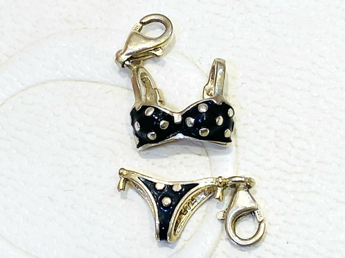Thomas Sabo Charm Club Sterling Silver Black Polka Dot Bikini Set Clip On Charm - Picture 2 of 5