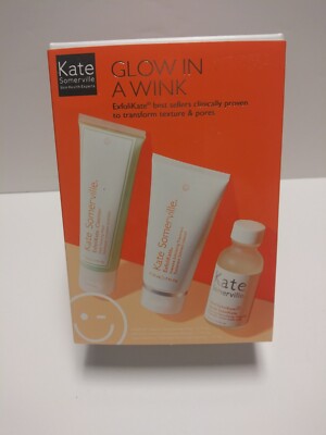 Kate Somerville Glow In A Wink ExfoliKate Set Cleanser & 2 Treatments New in Box