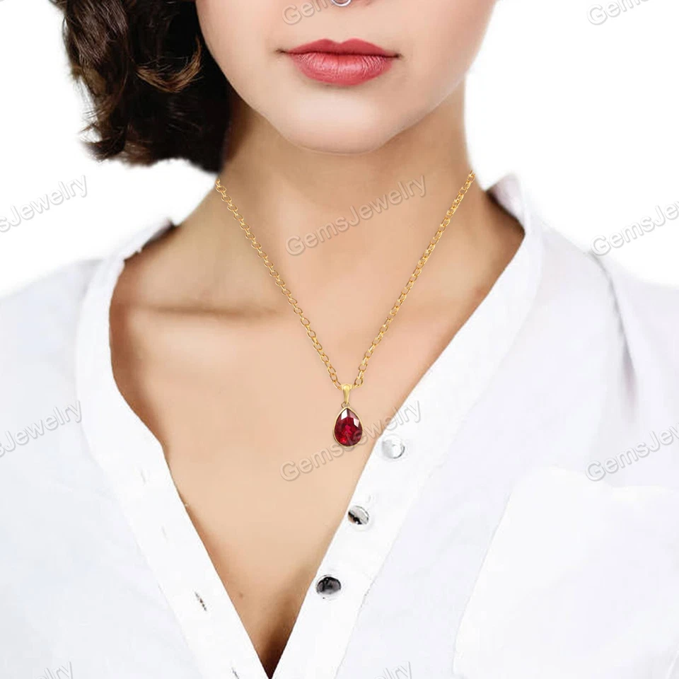 Colgante Rubí Natural Mozambique Pera Piedras Preciosas Collar Rojo Sangre Rubí Joyería Foto 3 de 4