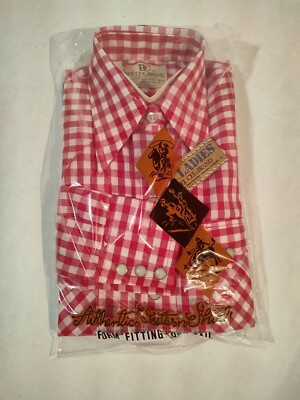 Vtg Women's 34 11/12 Dee Cee Red White Checker Rodeo Western Cowboy Pearl Snap