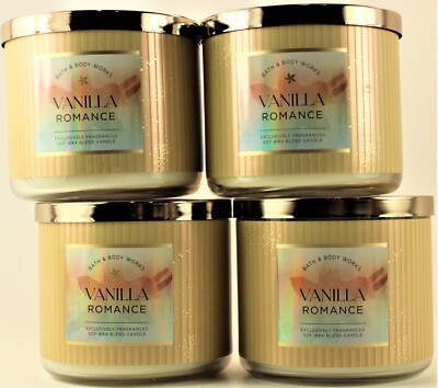 QTY 4 - Bath & Body Works White Barn VANILLA ROMANCE 3-Wick 14.5 Oz Candle