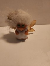 3" VINTAGE 1985 DAM TROLL ANGEL W GOLD WINGS  HALO W/ WHITE HAIR