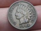 1902 Indian Head Cent Penny- Brown, XF/AU Details, 2.5 Diamonds