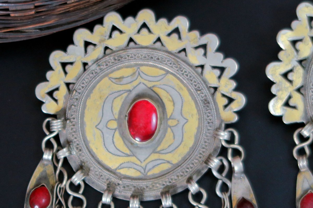 PAIR of Vintage Turkmen Gulyaka Pendants - Handmade Tribal