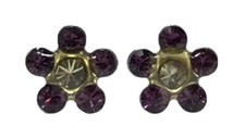 Children s 14k White Gold Colorful Rhinestone Flower Earrings Signed INV