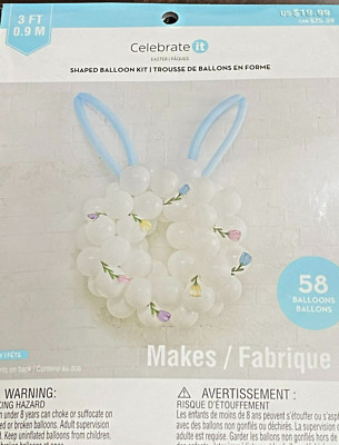 NEW CELEBRATE IT 3 FT SHAPED BALLOON BUNNY WREATH KIT 58 BALLOONS PARTY EASTER