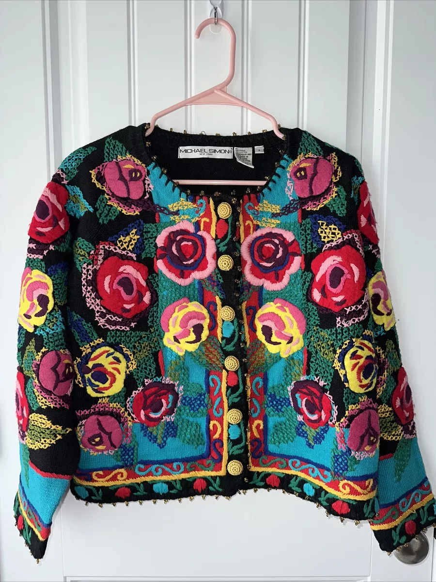 Vintage Michael Simon Will Spring Come Early 1994 Sweater beaded Size 2
