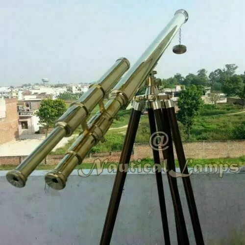 39" Vintage Nautical Brass Double Barrel Griffith Astro Telescope W/Tripod Stand - Picture 2 of 2
