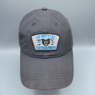 The North Face Hat Cap Strap Back Gray Tested Proven Bear Outdoor Hike Adult