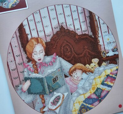 Vintage Forget Me Nots Bedtime Story Lady cross stitch pattern 464
