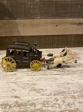 Vintage Cast Iron Horse Drawn Stage Coach Horse  Buggy with Driver 12  Long