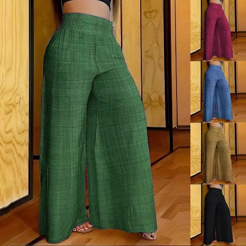 Women Solid Casual Loose Trousers Ladies High Waist Holiday Baggy Wide Leg Pants