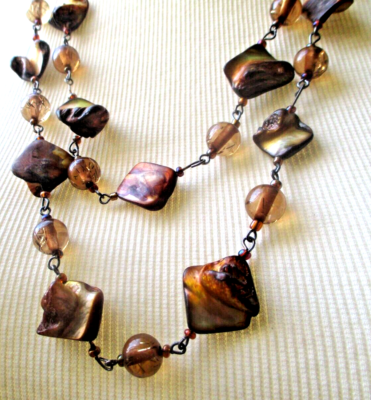 Grand Collier Sautoir Vintage Perles Nacrées Argenté - Bijou Long, état Parfait