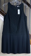 NWT Loft Black Eyelet Pleated Drop Waist Lined Dress Women’s 4