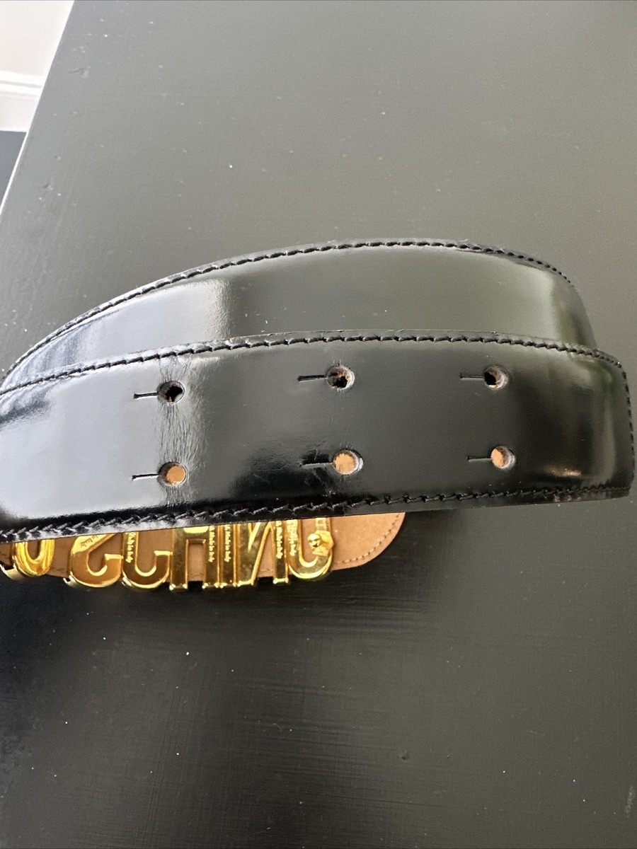 MOSCHINO BLACK GLOSS LEATHER GOLD LOGO BUCKLE LADIES ADJUSTABLE WAIST BELT XS Moschino logo-buckle Belt | Black | FARFETCH main image 3