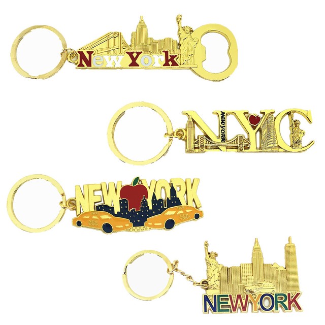 12 Pack Gold New York City Metal Keychains NYC KeyRing Souvenir