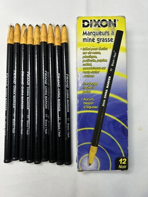 Lot of 9 Dixon Grease Pencils Vintage Plano Black Unused China Markers