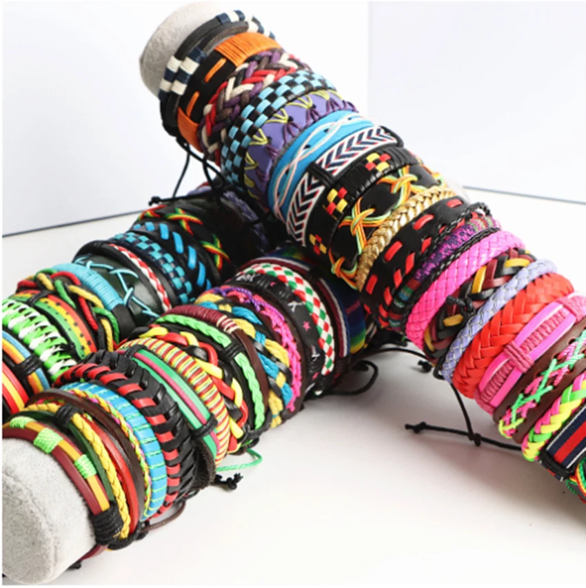 Atacado 30 peças/lote estilos mistos pulseiras de couro vintage joias coloridas - Imagem 4 de 4