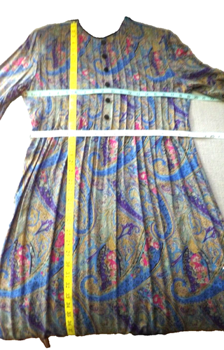 Positive Attitude Paisley Floral Prairie Dress Velvet Collar Buttons Maxi Rayon - Picture 9 of 11