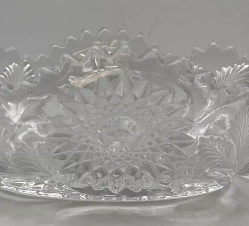 VTG EAPG Crystal Cut Glass Banana Canoe Shaped Fruit Bowl Saw Tooth Edge - Picture 7 of 8