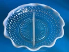 Fenton Moonstone Opalescent Hobnail Vintage Divided Dish Ruffle Edge